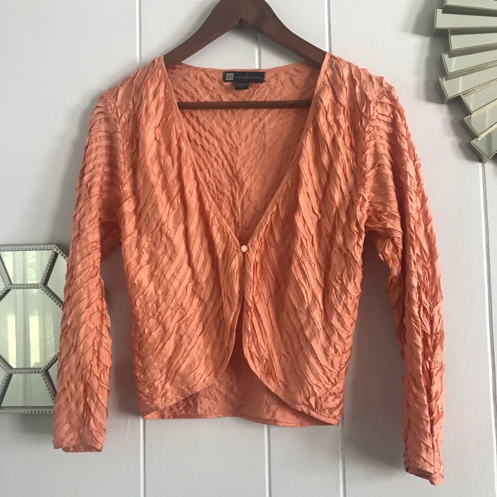 Casual Studio Peach Silk Ruffle Cardigan